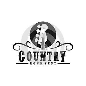 Vintage Retro Country Guitar Bass Music Western logo design