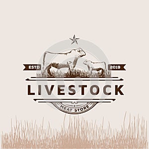 Vintage Retro Cow Angus Cattle Livestock Farm Meat Store Logo Design