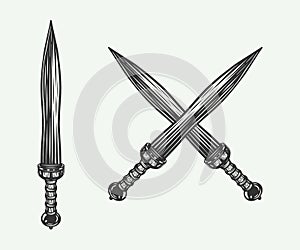 Vintage retro cross short swords. Roman sword. Gladius. Graphic Art.