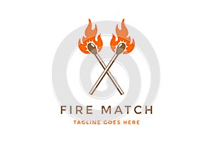 Vintage Retro Crossed Wooden Fire Flame Match Logo Design