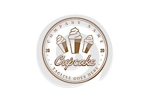 Vintage Retro Cupcake or Ice Cream Badge Emblem Label Stamp Logo Design Vector