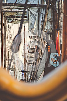 Vintage and retro details of old sailing boats during a Sail eve