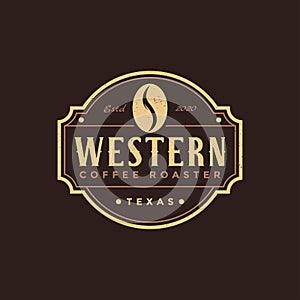 Vintage retro emblem badge western coffee logo vector, coffee roaster logo on brown