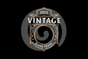 Vintage Retro Golden Blank Frame Border Badge Emblem Label Logo Design Vector