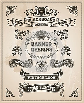 Vintage retro hand drawn banner set