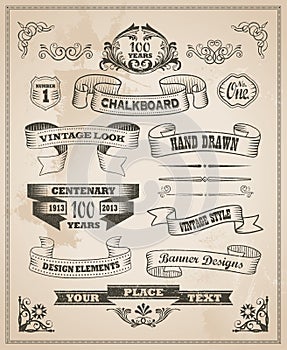 Vintage retro hand drawn banner set