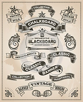 Vintage retro hand drawn banner set photo