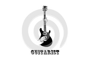 Vintage Retro Hand Guitar for Guitarist Rock Music Show Concert Festival Logo Design