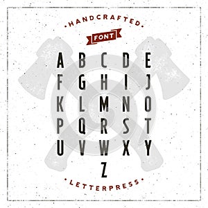 Vintage retro handcrafted font with letterpress effect. vector illustration