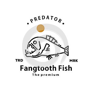 vintage retro hipster fangtooth fish logo vector outline monoline
