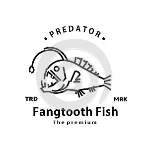 vintage retro hipster fangtooth fish logo vector outline monoline
