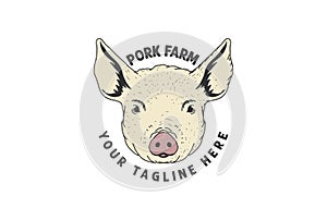 Vintage Retro Hog Pig Head Face for Pork Ham BBQ Barbeque Logo Design