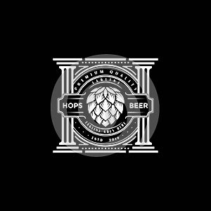 Vintage Retro Hop Brewery Pillar Label Logo Design Vector