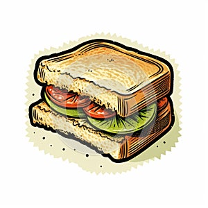 Vintage Retro Illustration Of A Colorful Moebius Sandwich With Tomato And Lettuce