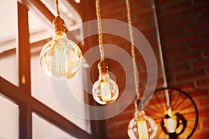 Vintage or retro lamp on old wall in home, Feeling romantic in old home with retro light, Lighting equipment in interior home