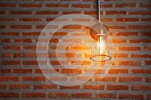 Vintage or retro lamp on old wall in home, Feeling romantic in old home with retro light, Lighting equipment in interior home