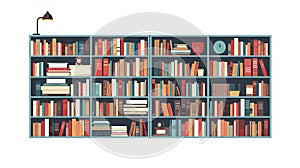 Vintage Retro Library Bookshelves Vector Illustration