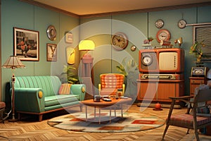 Vintage Retro living room desk. Generate Ai