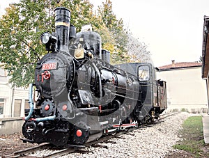 Vintage retro locomotive train at railroad