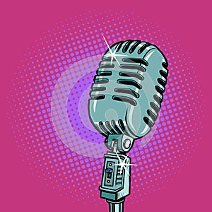 Vintage retro microphone. Music standup concert radio podcast blog