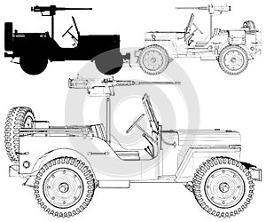 Vintage Retro Military Car With Machine Gun On The White Background Vector 01