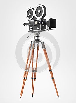 Vintage retro movie camera tripod mount isolated on white high quality rendering