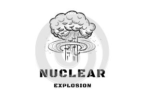 Vintage Retro Nuclear or Atom Bomb Explosion Logo Design Vector