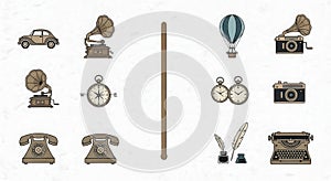 Vintage Retro Objects Collection Vector Illustration