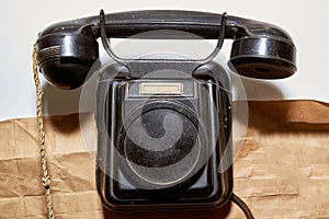 vintage old dial phone with wired handset