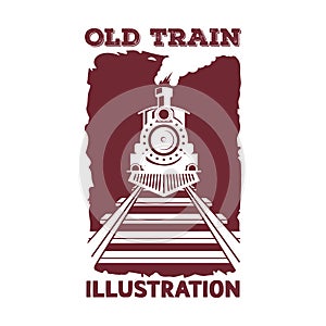 Vintage Retro Old Locomotive Train on Railway Illustration