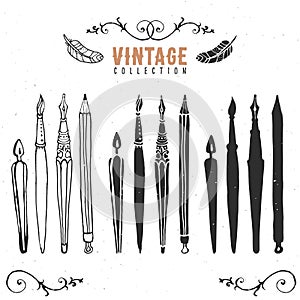 Vintage retro old nib pen brush collection.