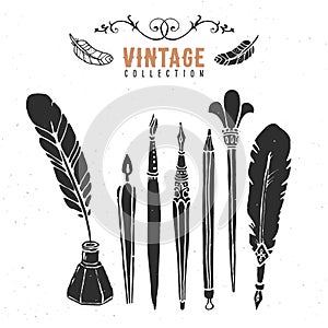 Vintage retro old nib pen brush ink collection.