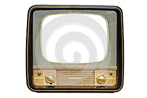 Vintage, retro old television isolated on white background. The old TV on the isolated white background
