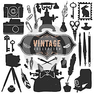 Vintage retro old things collection. Hand drawn vector