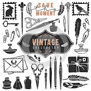 Vintage retro old things writer crafted collection.