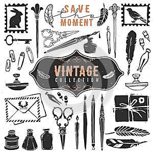 Vintage retro old things writer crafted collection. photo