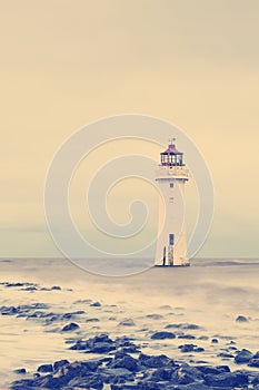 Vintage Retro Photo Filter Effect - New Brighton Perch Rock Light House, Merseyside, Birkenhead, The Wirrel, England, UK