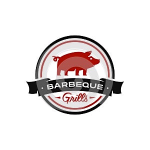 Vintage Retro pork pig BBQ Grill badge, Barbecue party , Barbeque Label Stamp Logo design vector invitation ,