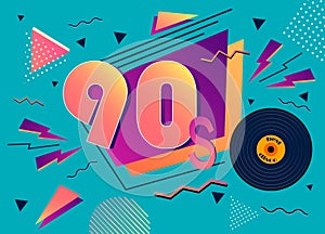 Vintage retro poster from the 90s and 80s. Gramophone record, vintage textures and graphics.