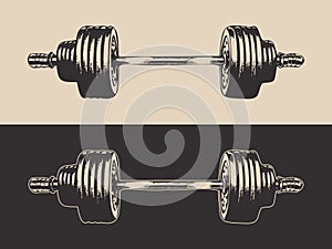 Vintage retro powerlifting bodybuilding gym fit sport barbell. Helathy strong inspiration. Graphic Art. Vector