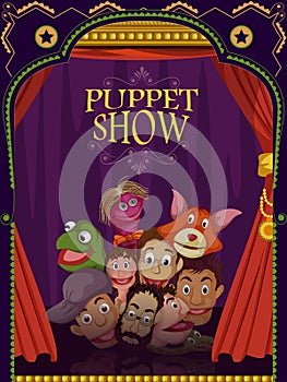 Vintage retro Puppet Show banner poster design