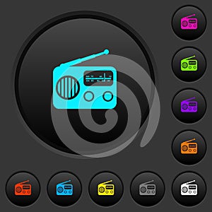 Vintage retro radio dark push buttons with color icons