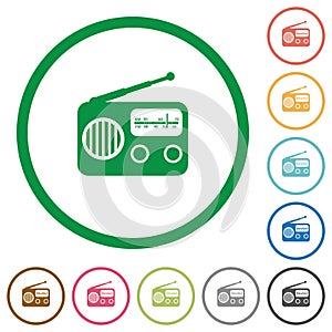 Vintage retro radio flat icons with outlines