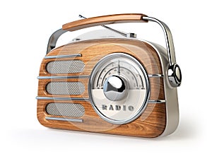 Vintage retro radio receiver on white.
