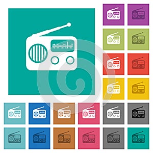 Vintage retro radio square flat multi colored icons