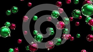 Vintage Retro Red Green Christmas Baubles Falling Animation Alpha Background Loop