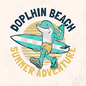 Vintage Retro Shirt design of Dolphin Surfing