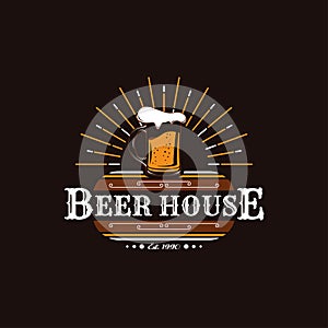 Vintage Retro Style for Beer House or Brewery Logo. With shining beer glass icon. Premium and Luxury Logo