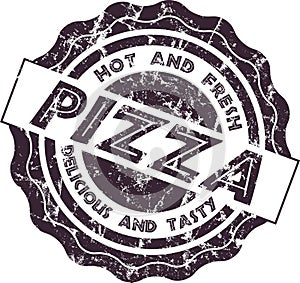 Vintage retro style grungy pizza stamp, isolated vector illustration