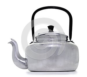 Vintage or retro style teapot, kettle made of aluminum stovetop isolated on white background with clipping path, Suitable for